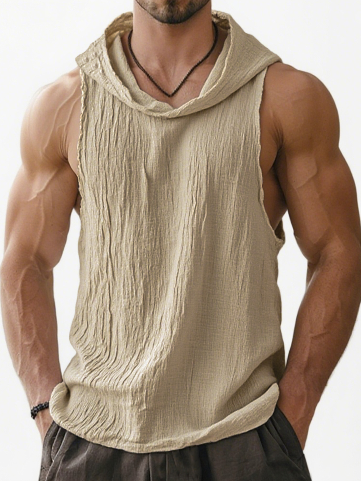 Men's Breathable Pleated Sleeveless Hooded Comfortable and Stylish Vest