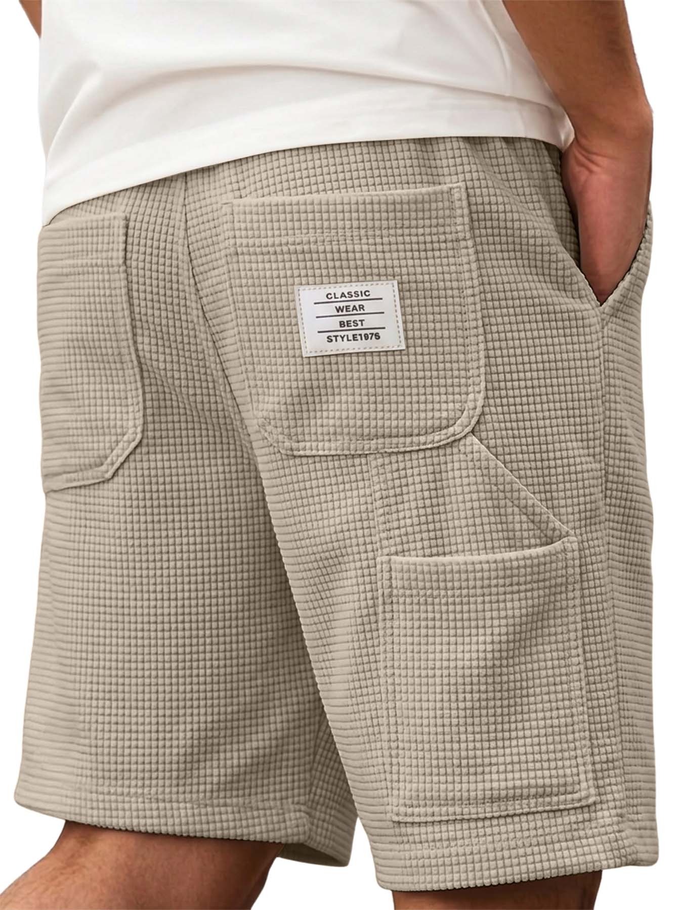 Men's Waffle Texture Corduroy Casual Shorts with Multiple Pockets