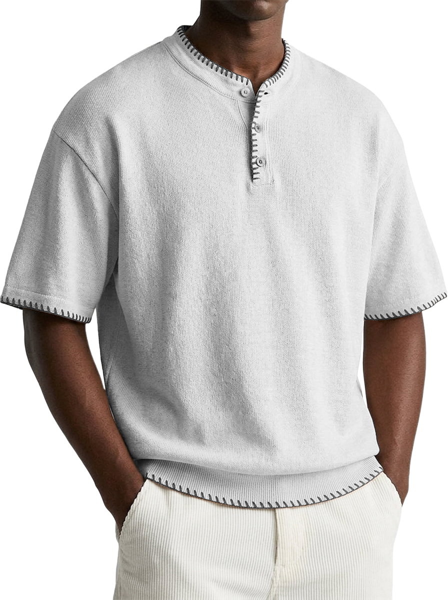 Minimal Designer Men Casual Top with Artisan Stitch Details