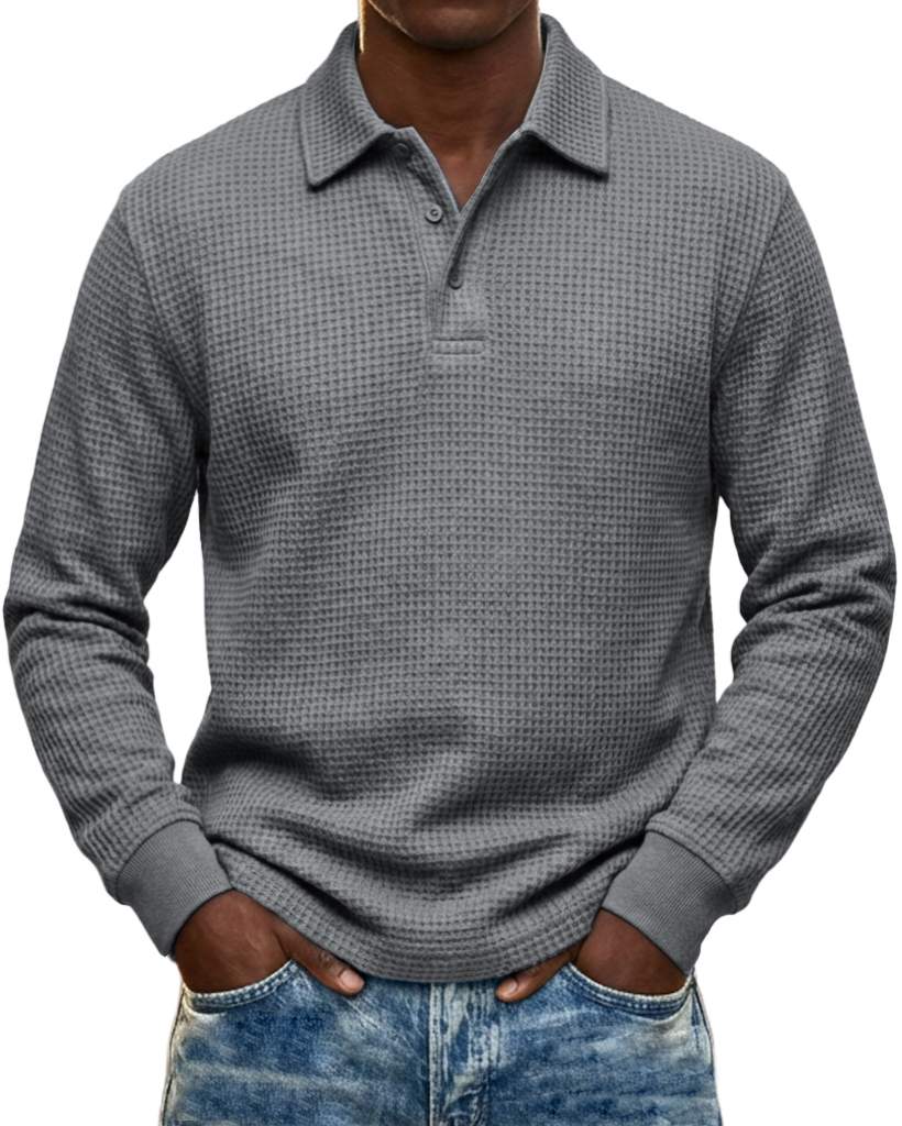 Men's Urban Casual Waffle Knit Everyday Long-Sleeve Polo Shirt