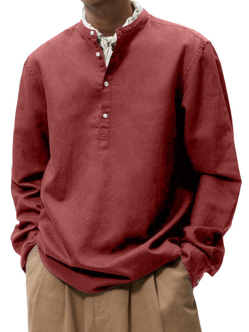 Men's Vintage Fashion Casual Stand Collar Long-Sleeve Shirt