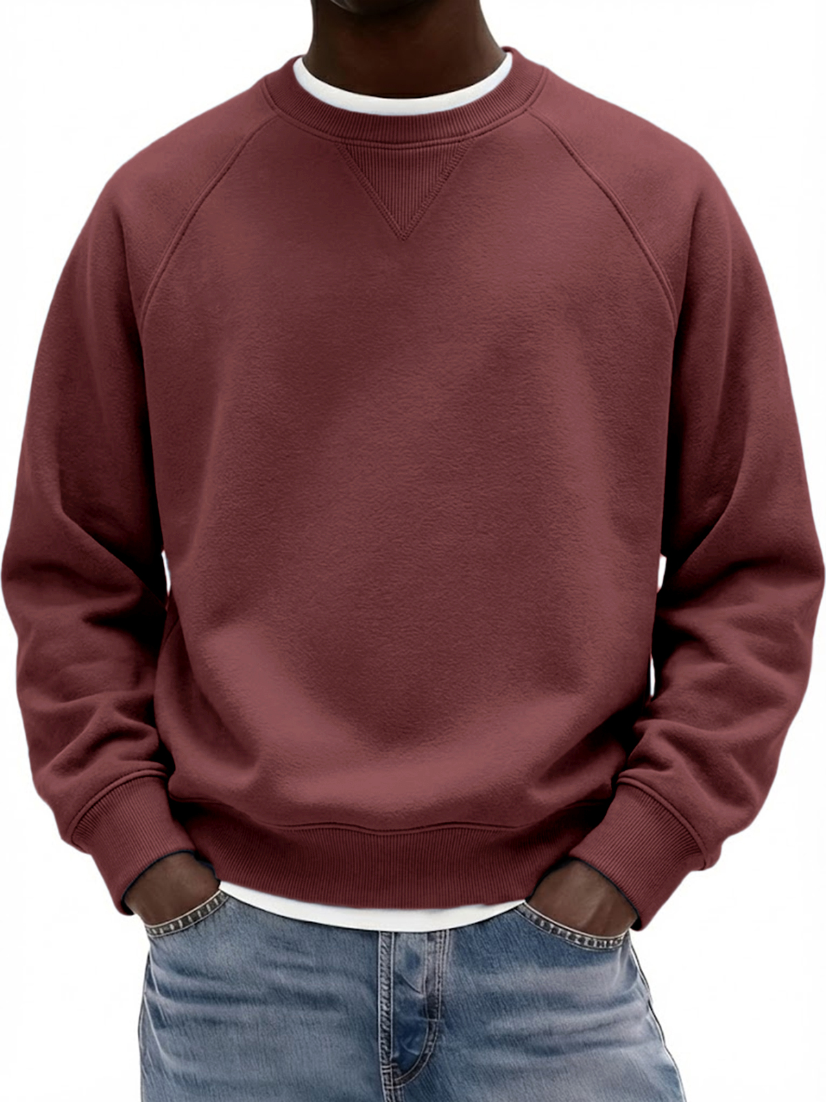 Men's Basic Heavyweight Inverted Triangle Design Raglan Sleeve Pullover Sweatshirt