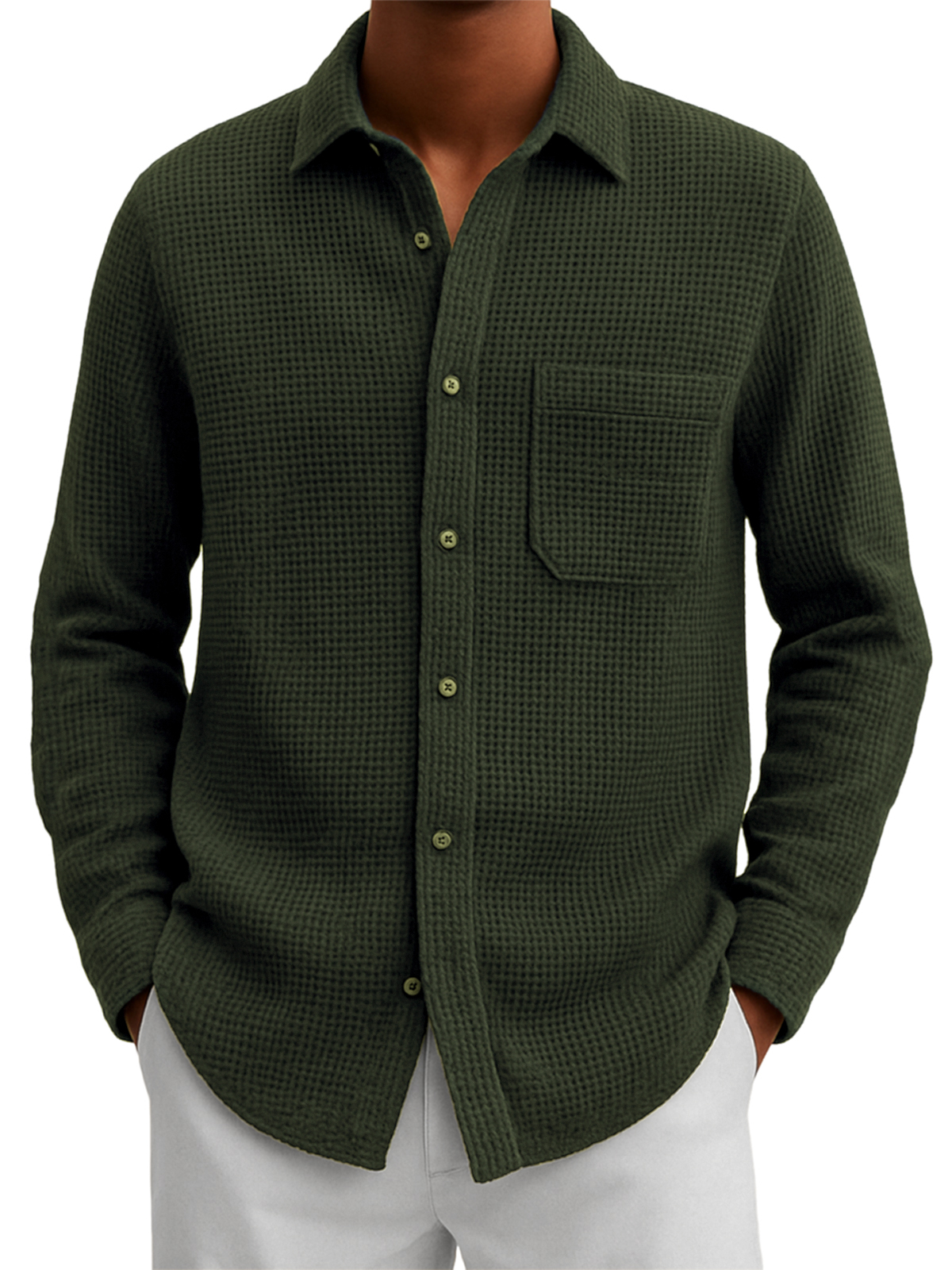 Men's Comfort Waffle Pocket Casual Shirt