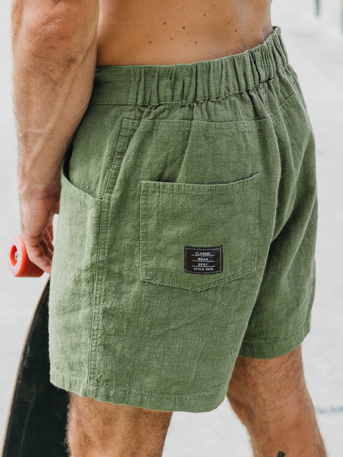 Men's Casual Breathable Linen Embroidered Logo Loose-fitting Vacation Shorts