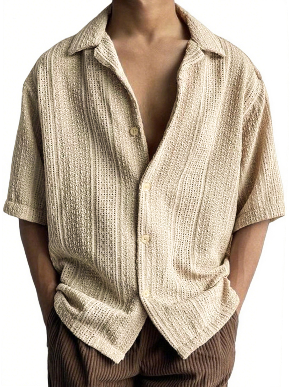 Men's Textured Jacquard Casual Vacation Short-sleeved Shirt