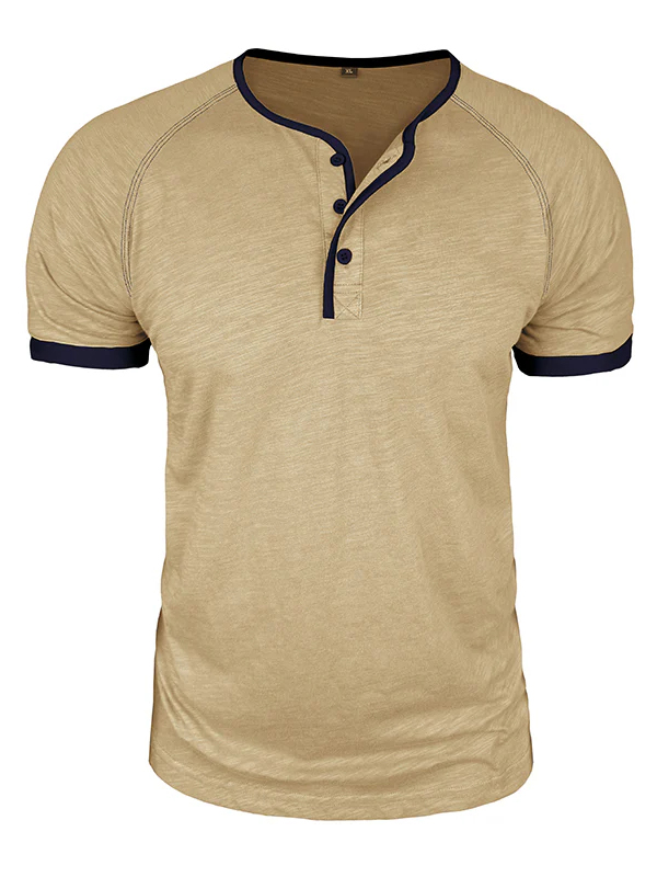 Men's Pure Cotton Raglan Short-Sleeve Henley Shirt