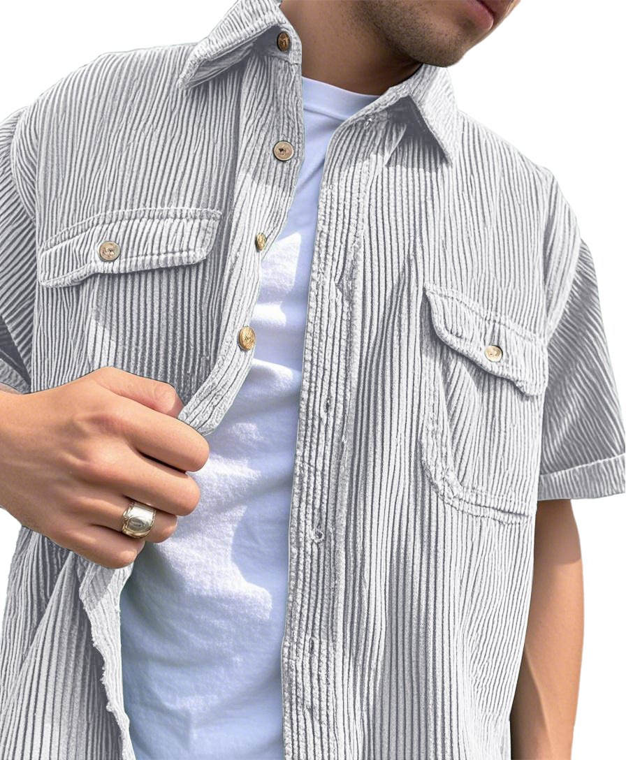 Men's Fashion Double-pocket Retro Corduroy Workwear Casual Short-sleeved Shirt