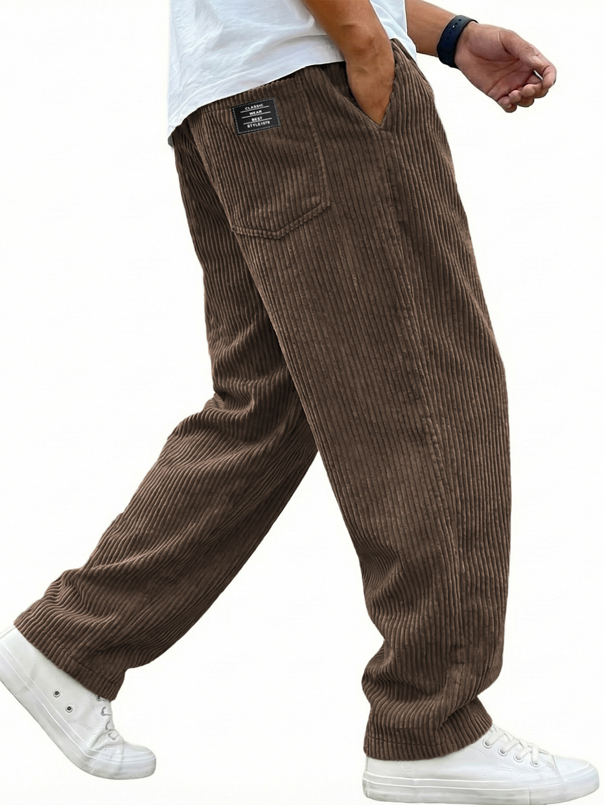 Men's Simple Casual Corduroy Trousers with Embroidered Label