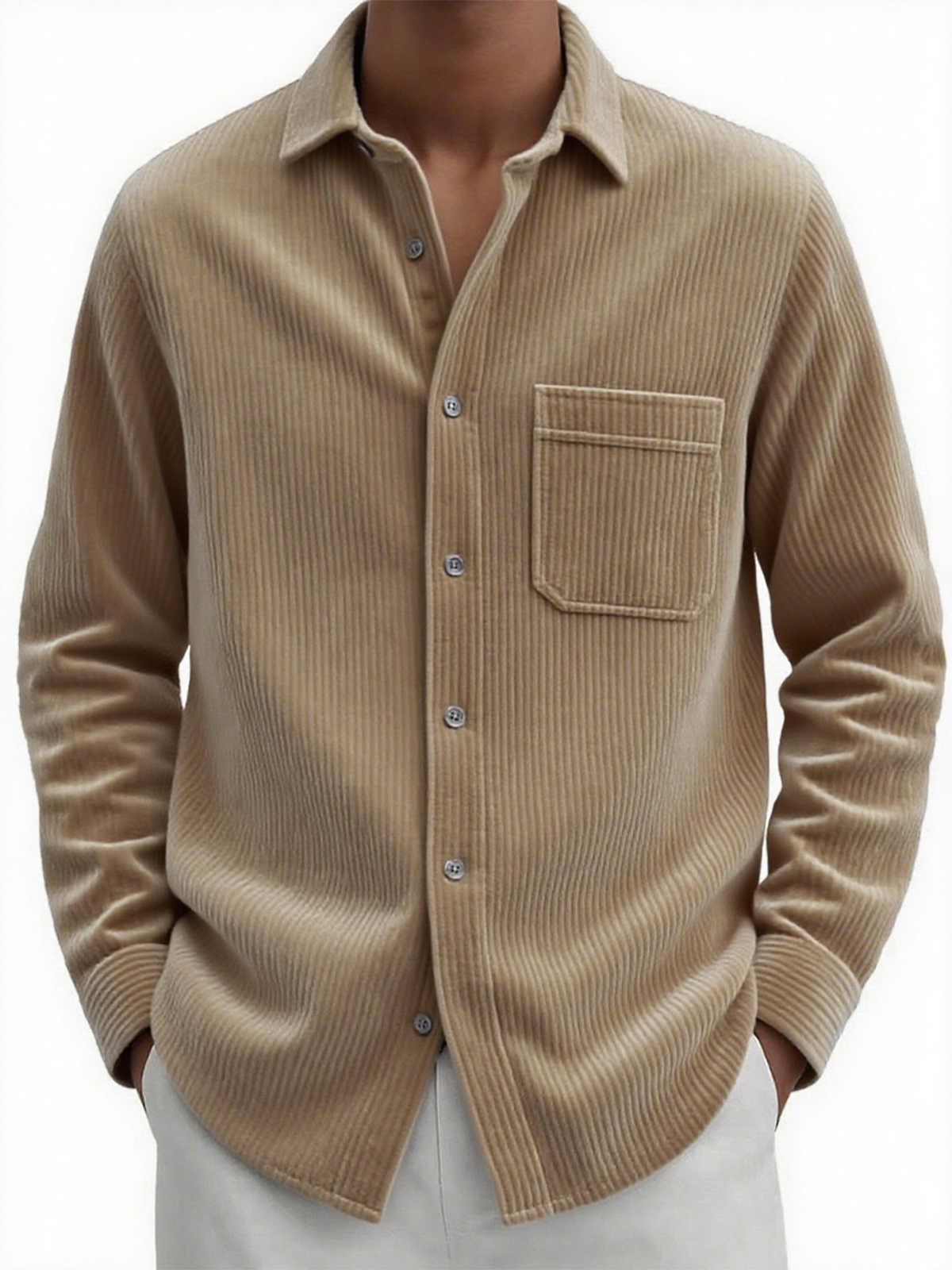Men's Comfort Corduroy Casual Long-sleeved Shirt with Chest Pocket