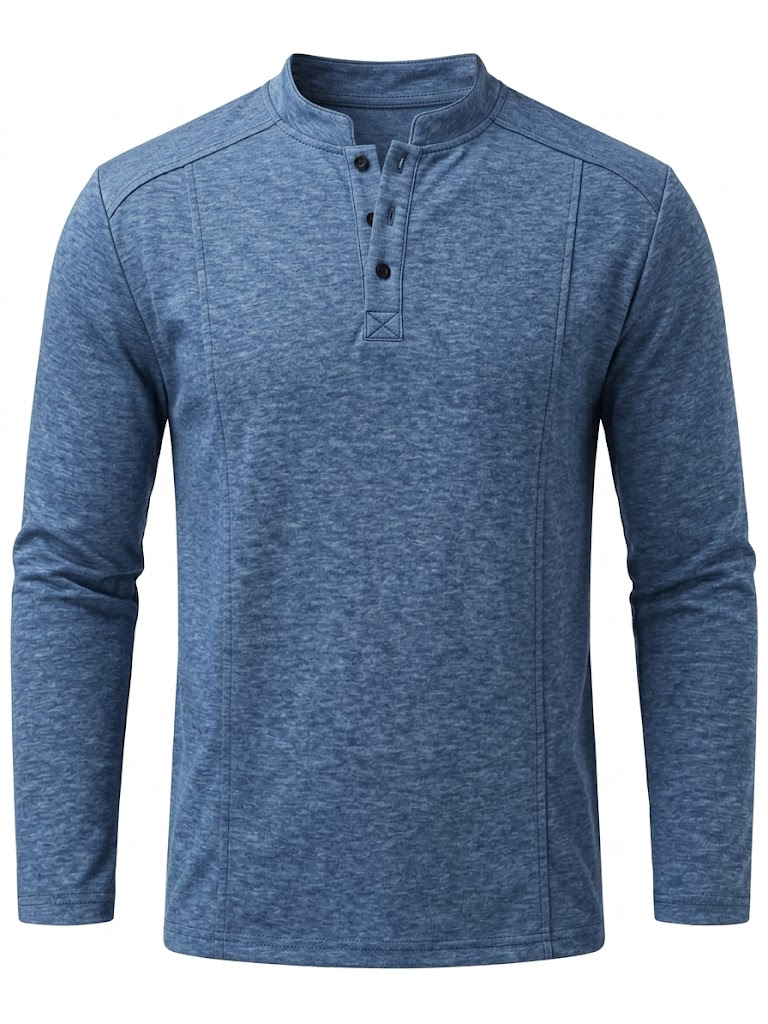 Men's Retro Textured Deconstructed Long-Sleeve Pullover Henley Shirt