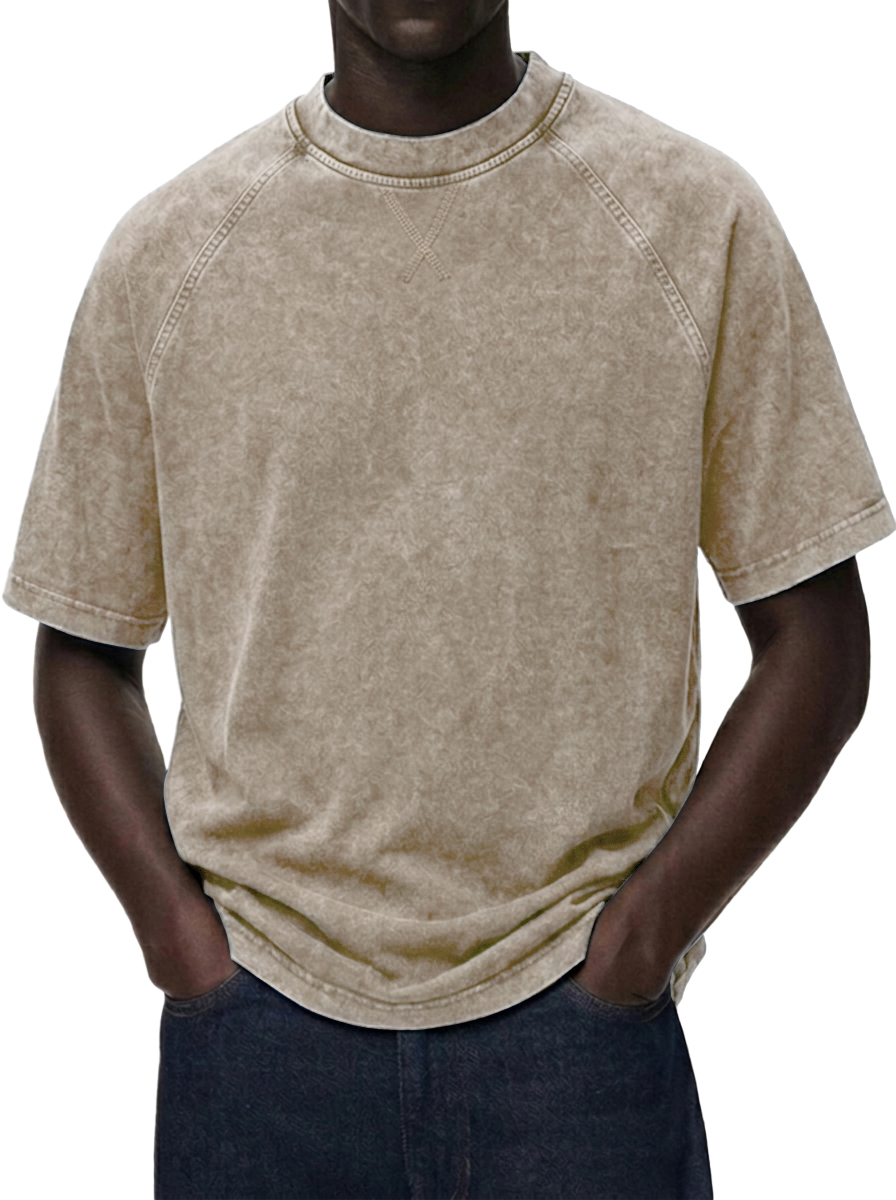 Men's Washed  Distressed Raglan Sleeve Crewneck T-Shirt