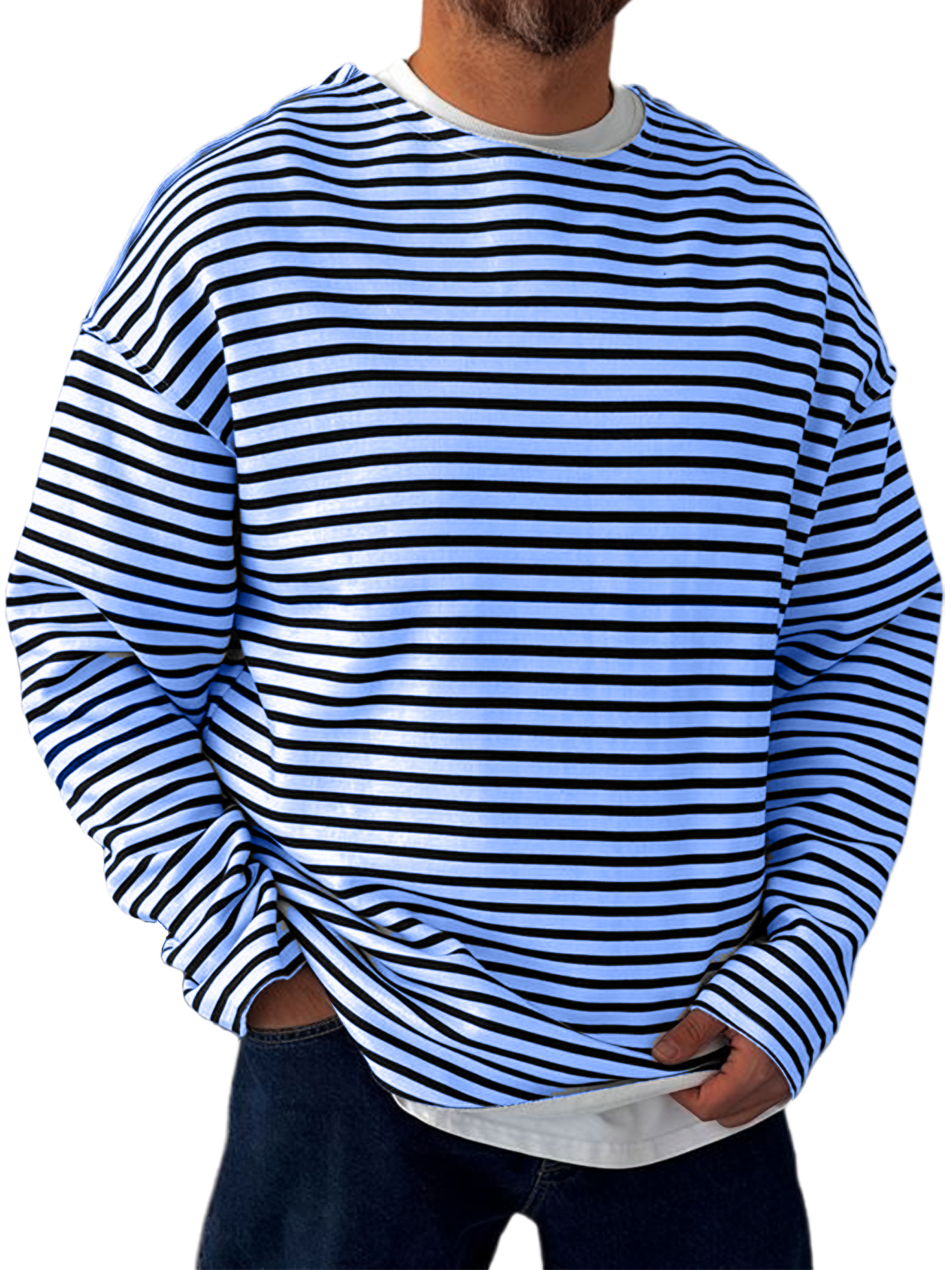 Men's Retro Horizontal Striped, Everyday, Comfortable Long-sleeved T-shirt