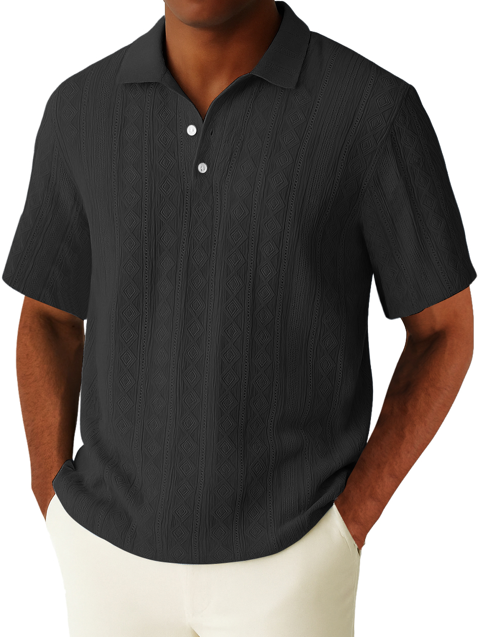 Men's Casual Vacation Geometric Diamond Texture Short-sleeved Polo Top