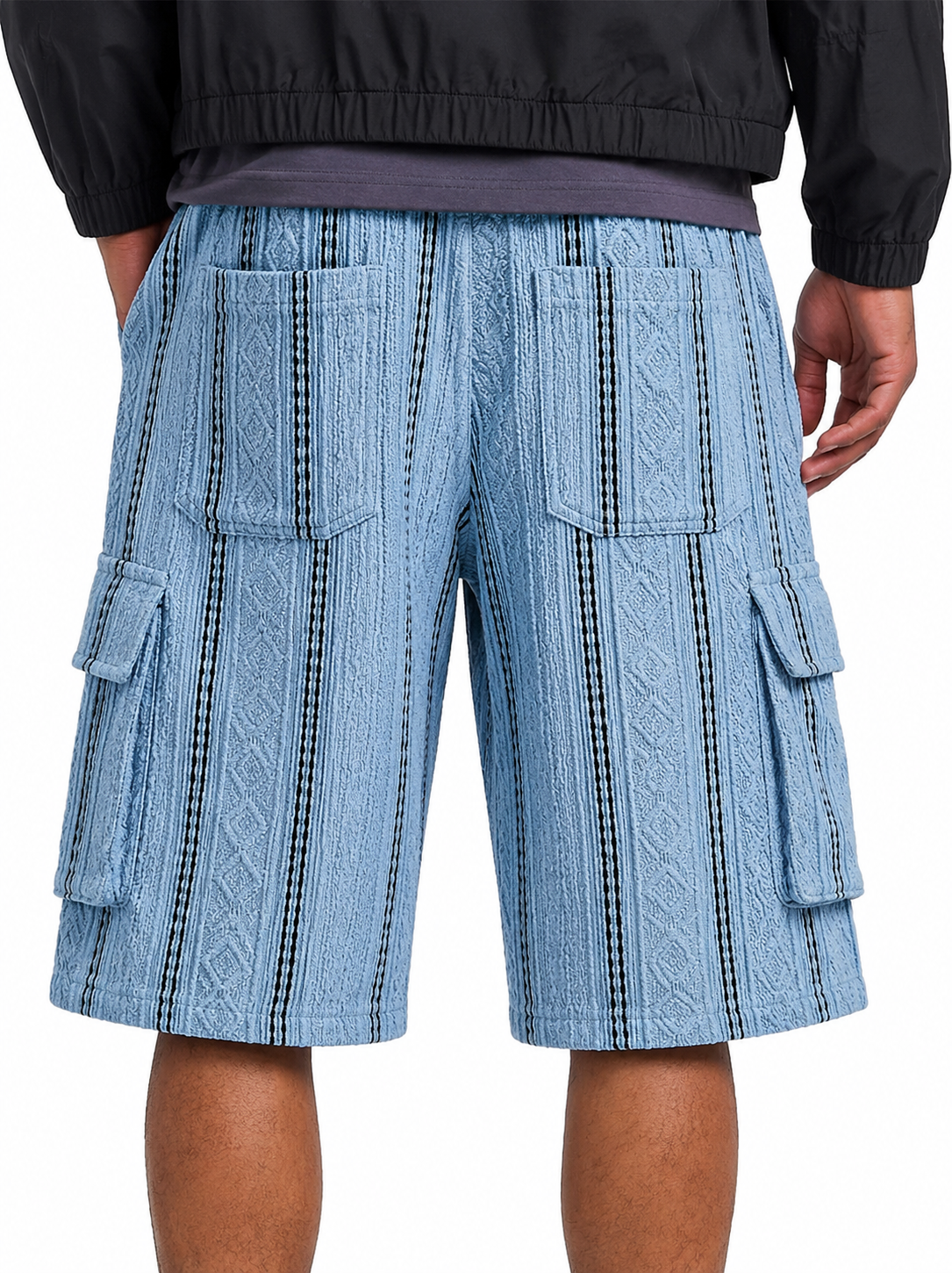 Men's Jacquard Textured Striped Multi Pocket Cargo Shorts