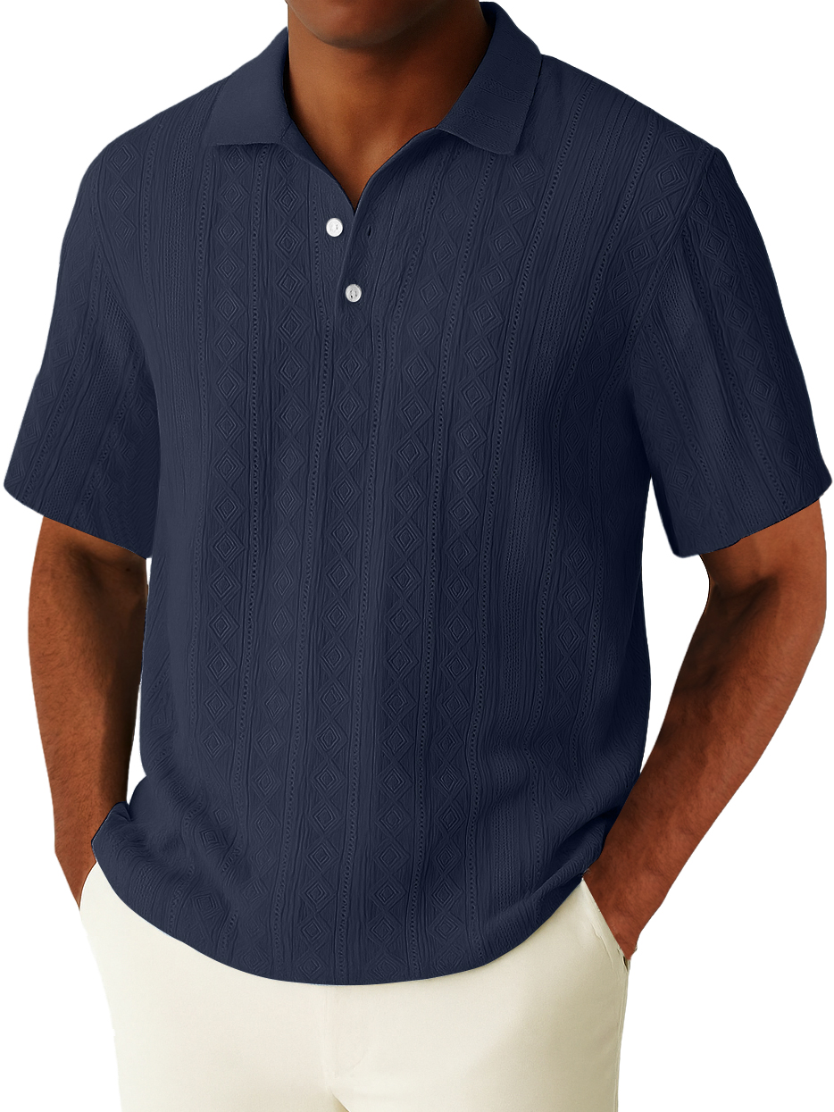 Men's Casual Vacation Geometric Diamond Texture Short-sleeved Polo Top