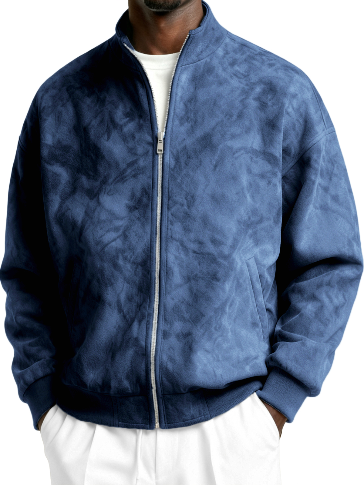 Men's Faxu Suede Textured Comfort Zip-Up Jacket