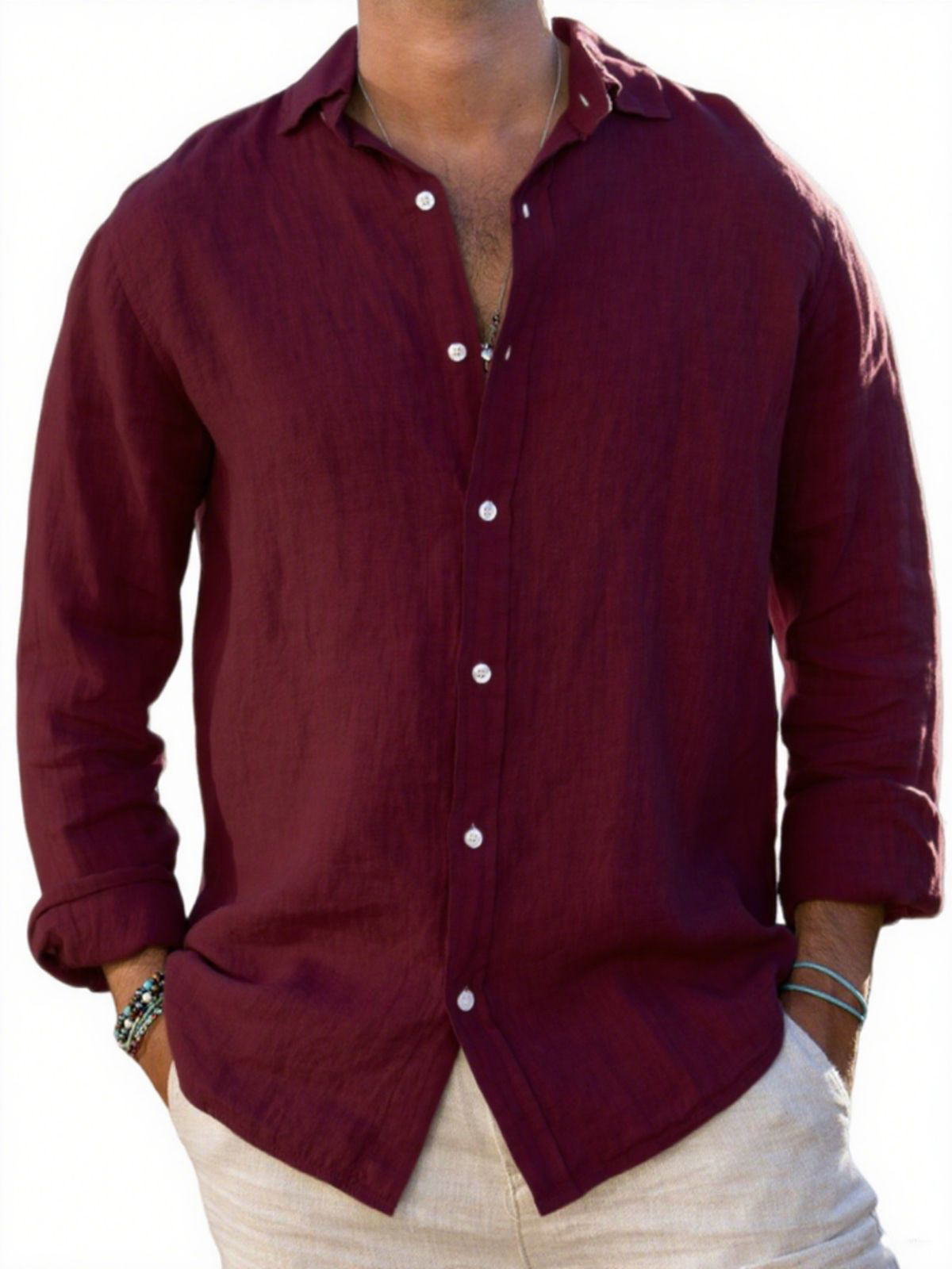 Men's Breathable Linen Casual Long-sleeved Shirt
