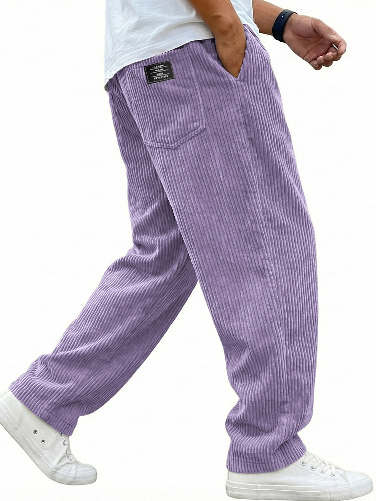 Men's Simple Casual Corduroy Trousers with Embroidered Label
