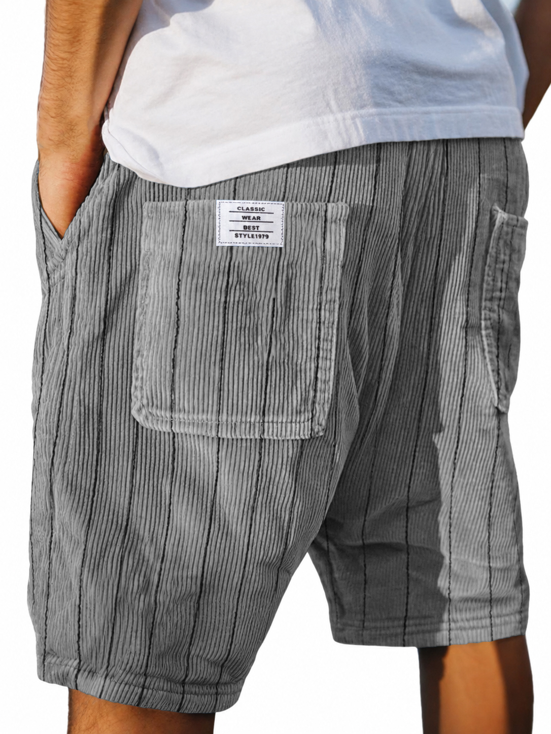 Retro Corduroy Striped Basic Casual Shorts