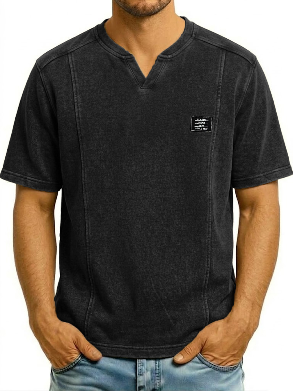 Small V-neck Pullover Deconstructed Short-sleeved Top