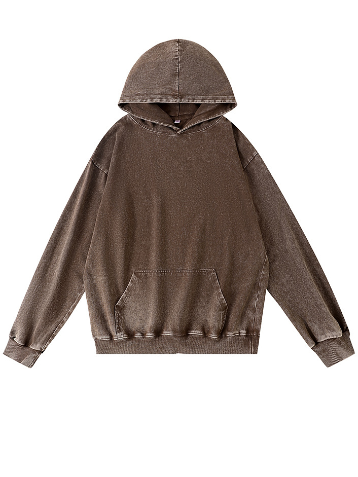 Men's 100% Cotton Washed And Distressed Vintage Casual Pocket Hooded Sweatshirt