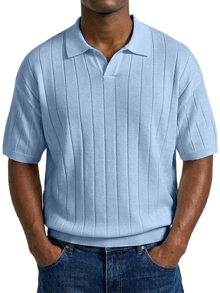 Men's "Old Money" Style Solid Color Light Luxury Commuter Short Sleeve Striped Knit Shirt