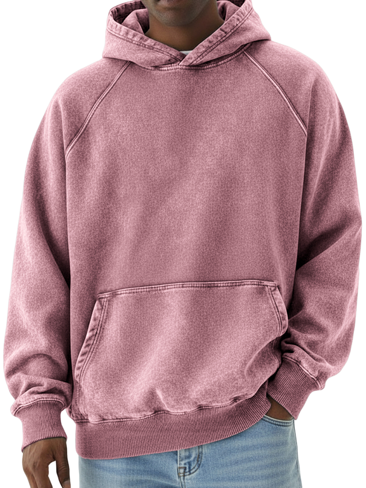 Men's Basic Retro Distressed Raglan Sleeve Pullover Hoodie