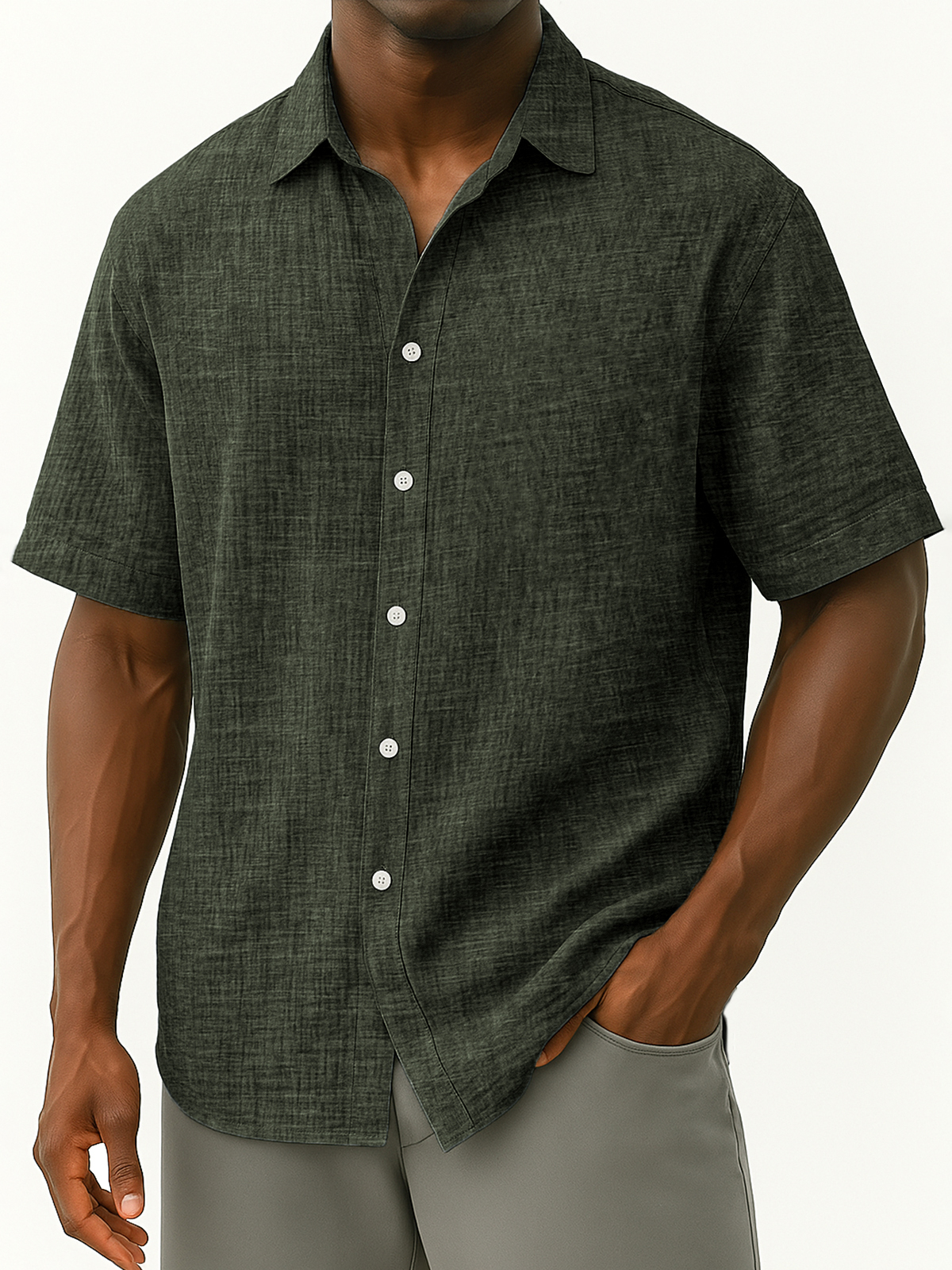 Men's Linen Breathable Loose Casual Daily Loose Button-down Short-sleeved Shirt