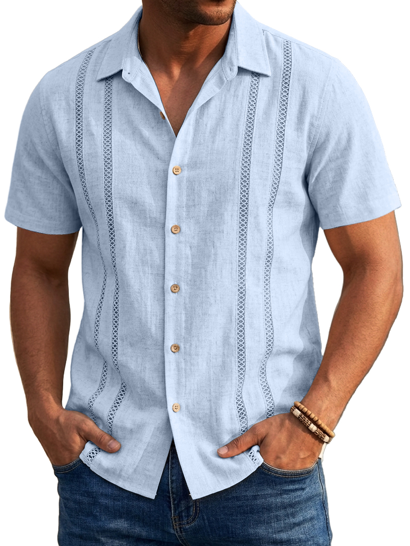 Linen Guayabera Style Short Sleeve Shirt