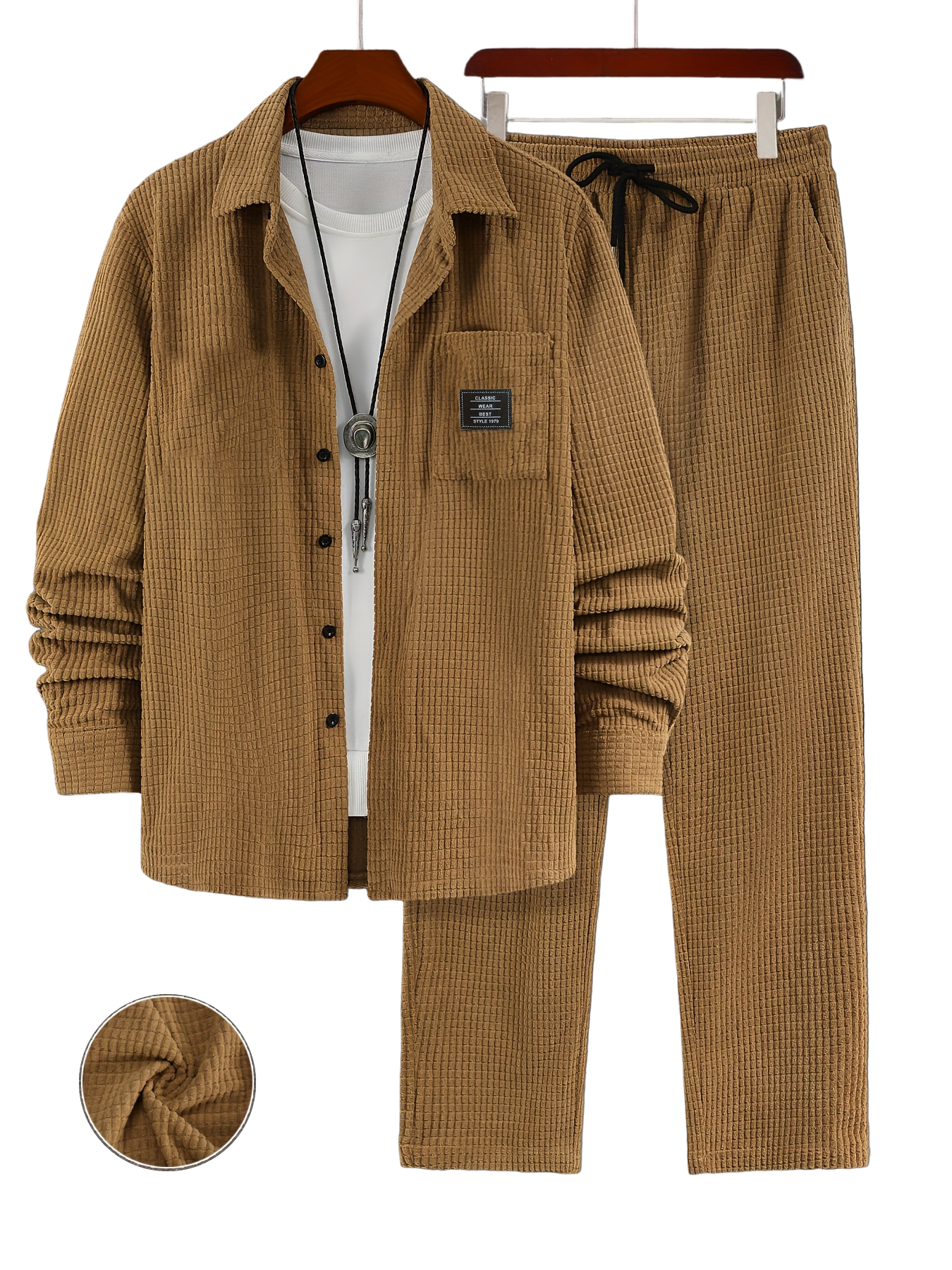 Men's Retro Corduroy Long-Sleeved Shirt and Pants Set OOTD