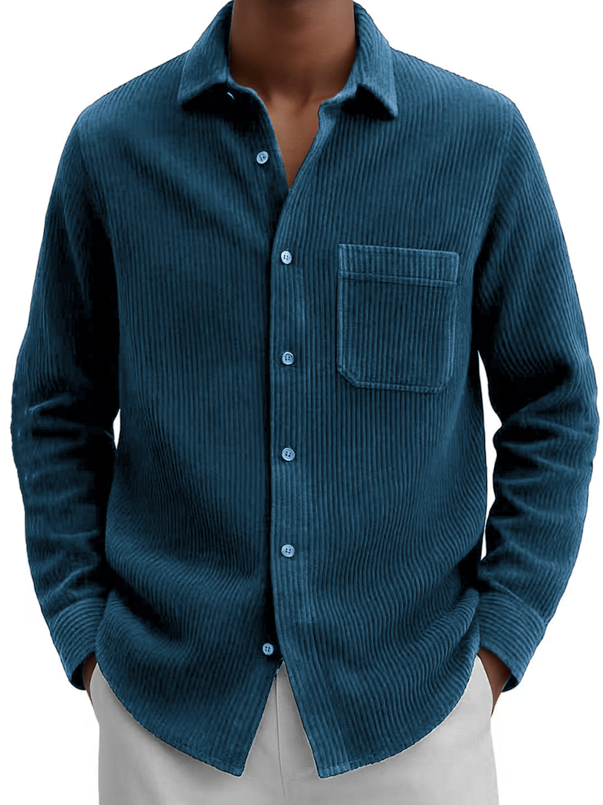Men's Comfort Corduroy Casual Long-sleeved Shirt with Chest Pocket