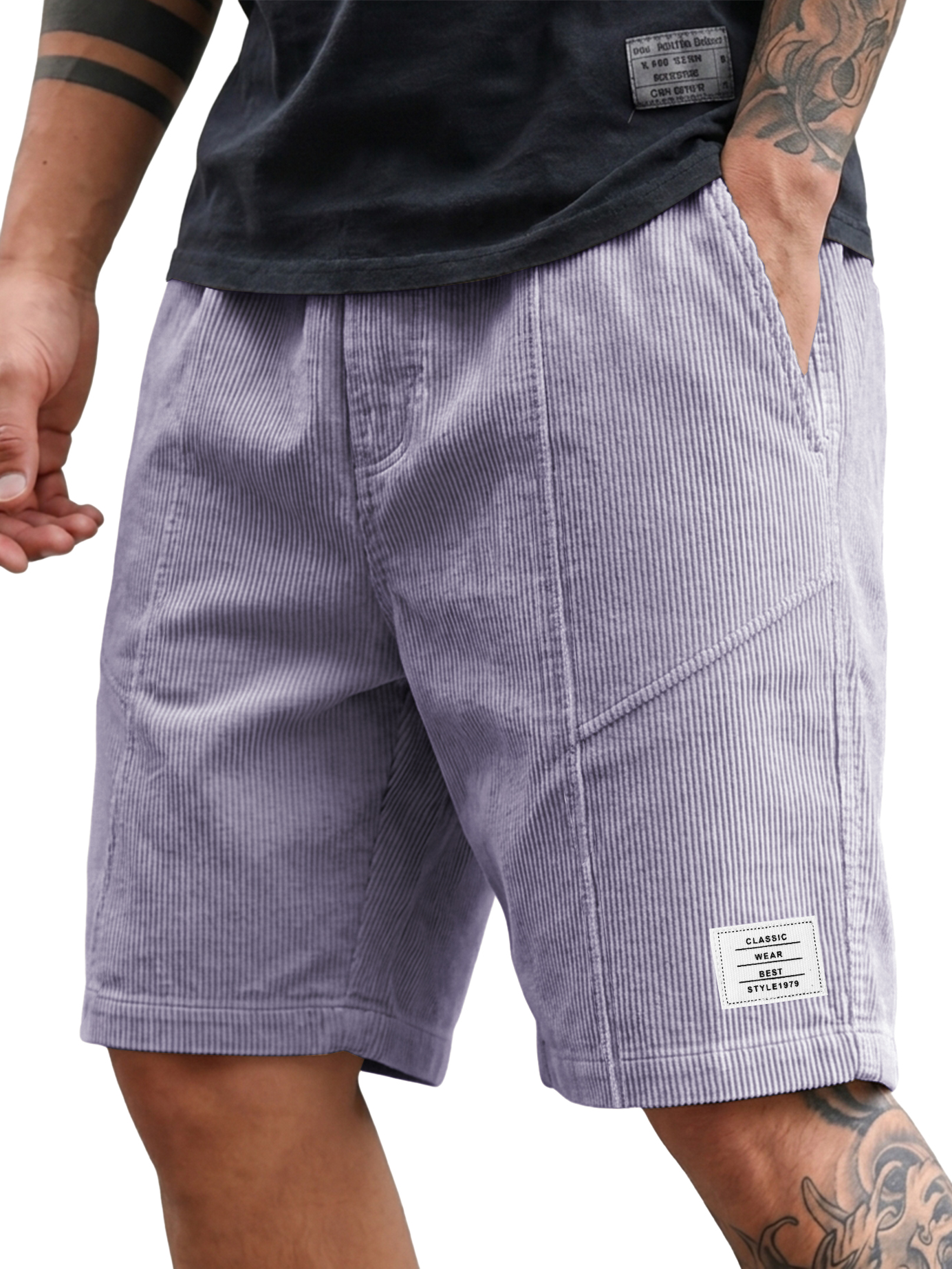 Men's Fashion Deconstructed Corduroy Embroidered Logo Shorts
