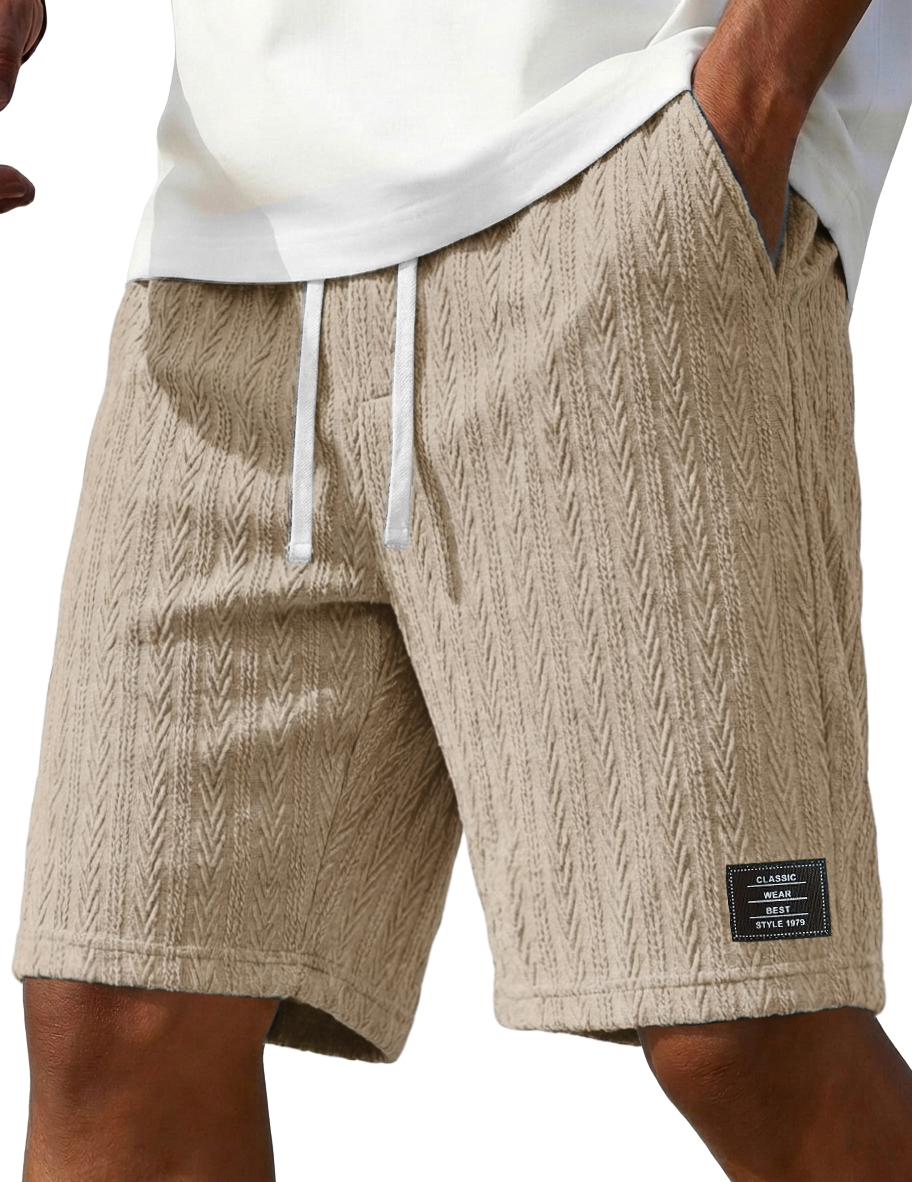 Wheat-Stripe Jacquard Casual Shorts