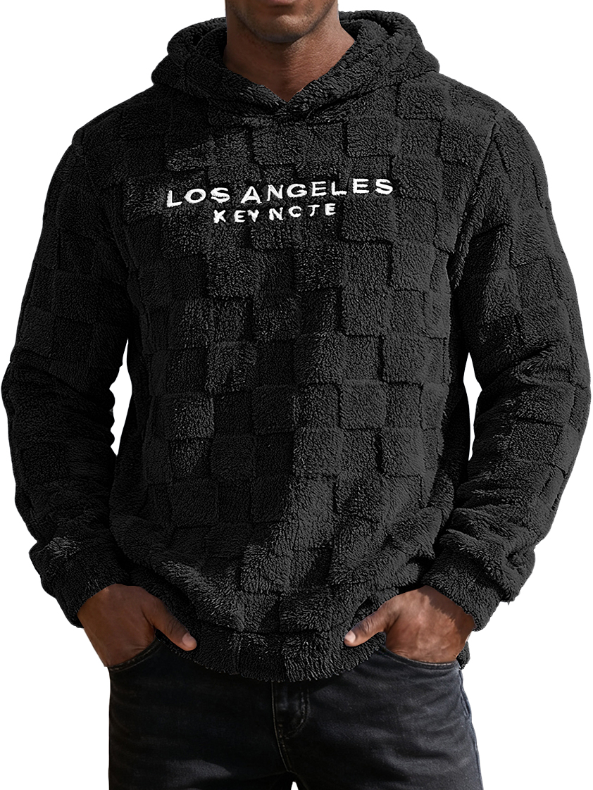 Men's Waffle Knit Fleece Letter Embroidery Hooded Sweatshirt