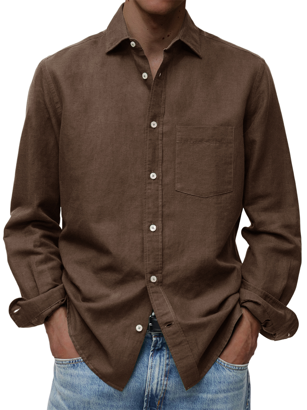 Men's Comfortable Casual Cotton Pocket Long-sleeved Shirt