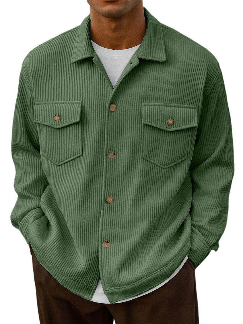 Men's Casual Urban Double Pocket Striped Long-Sleeve Shirt