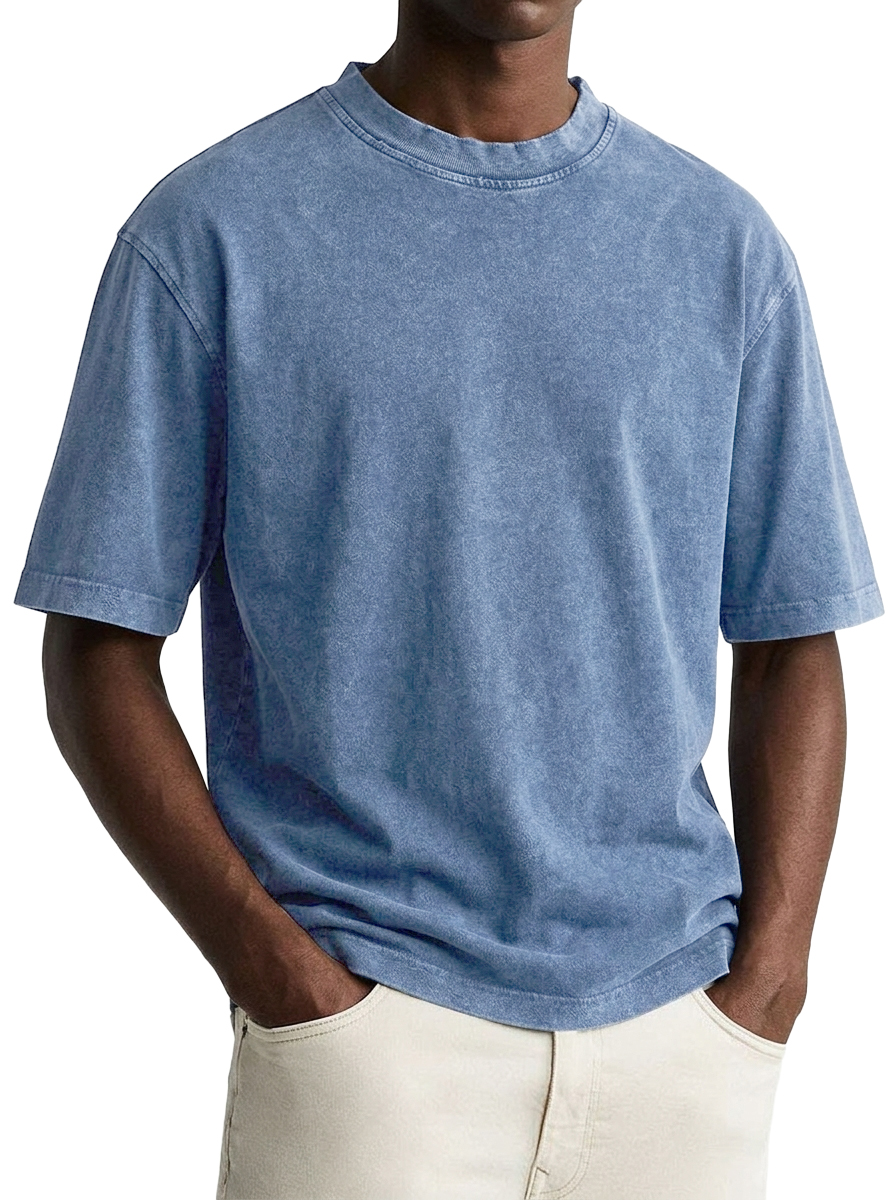 100% Cotton Vintage-Washed, Distressed Crew-Neck T-Shirt