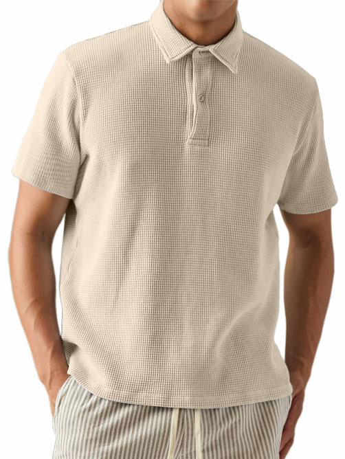 Men's Waffle Fabric Fashionable And Simple Casual Polo Top