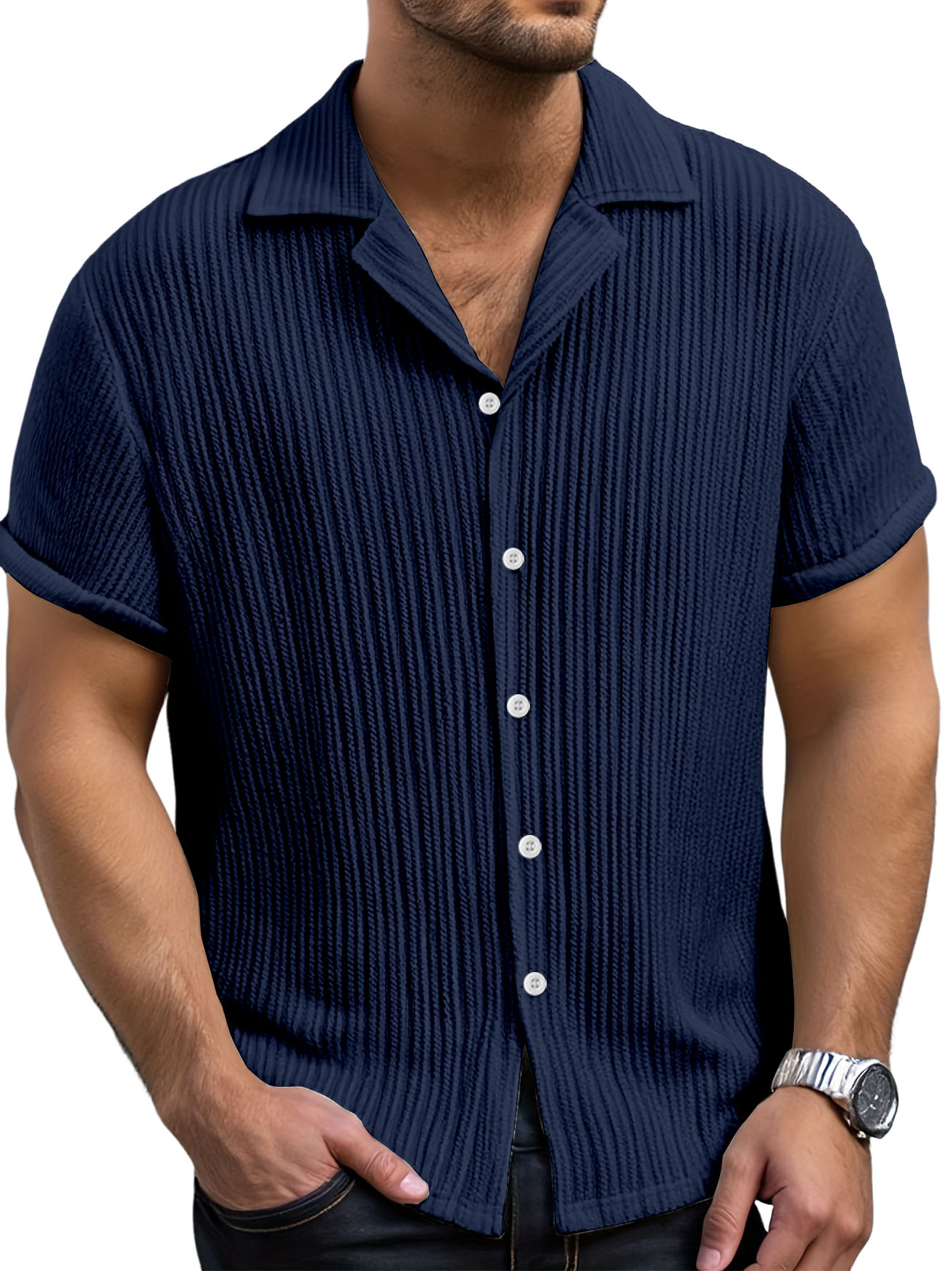 Men's Casual Retro Jacquard Striped Casual Shirt