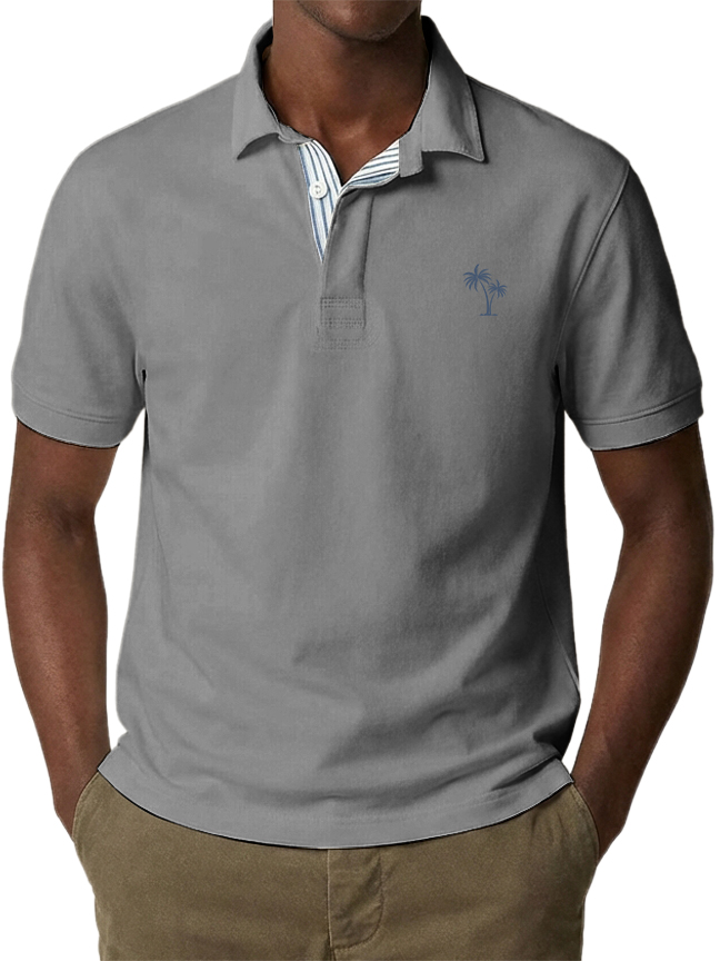 Men's Urban Casual Coconut Tree Stripe Short-Sleeved Polo Shirt