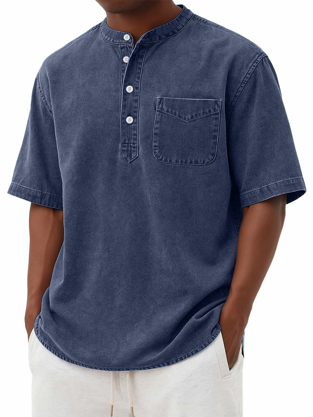 Men's Stylish Washed And Distressed Retro Casual Pocket Short-sleeved Shirt