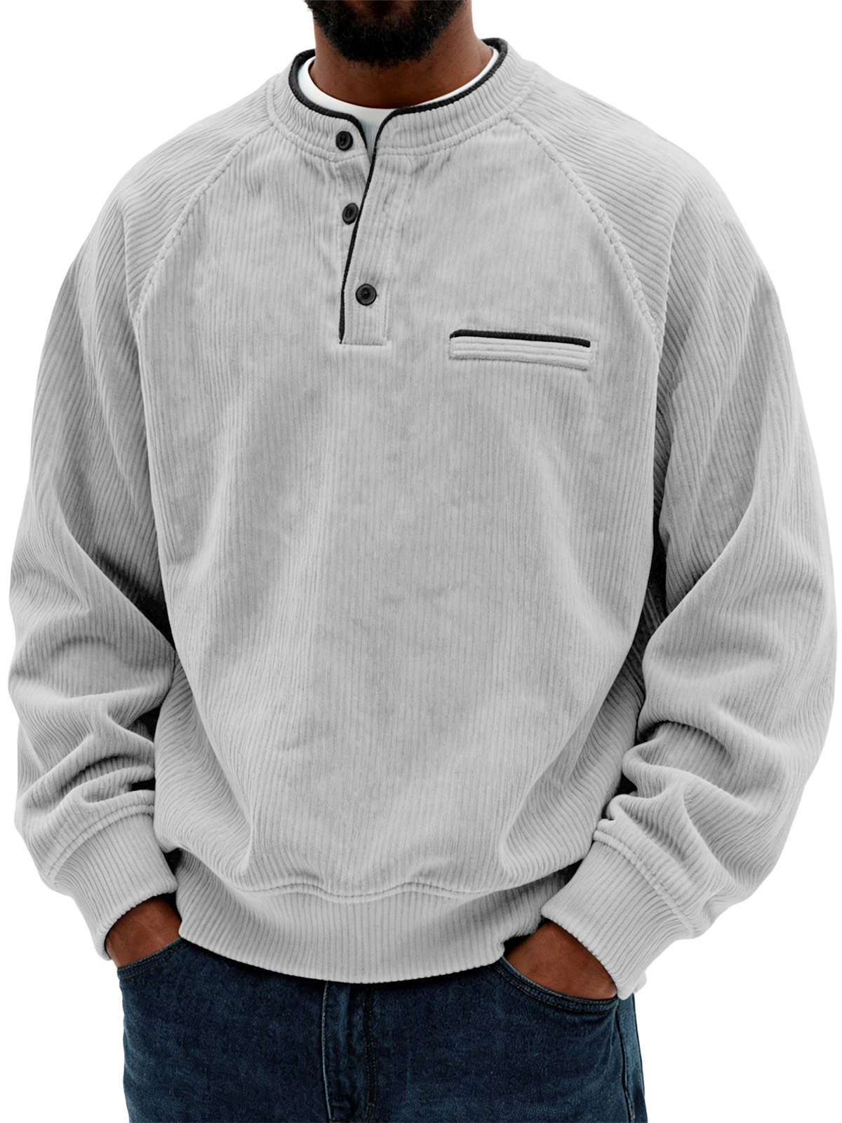 Men's Retro Fashion Corduroy Contrast Pocket Detail Long-Sleeve Sweatshirt