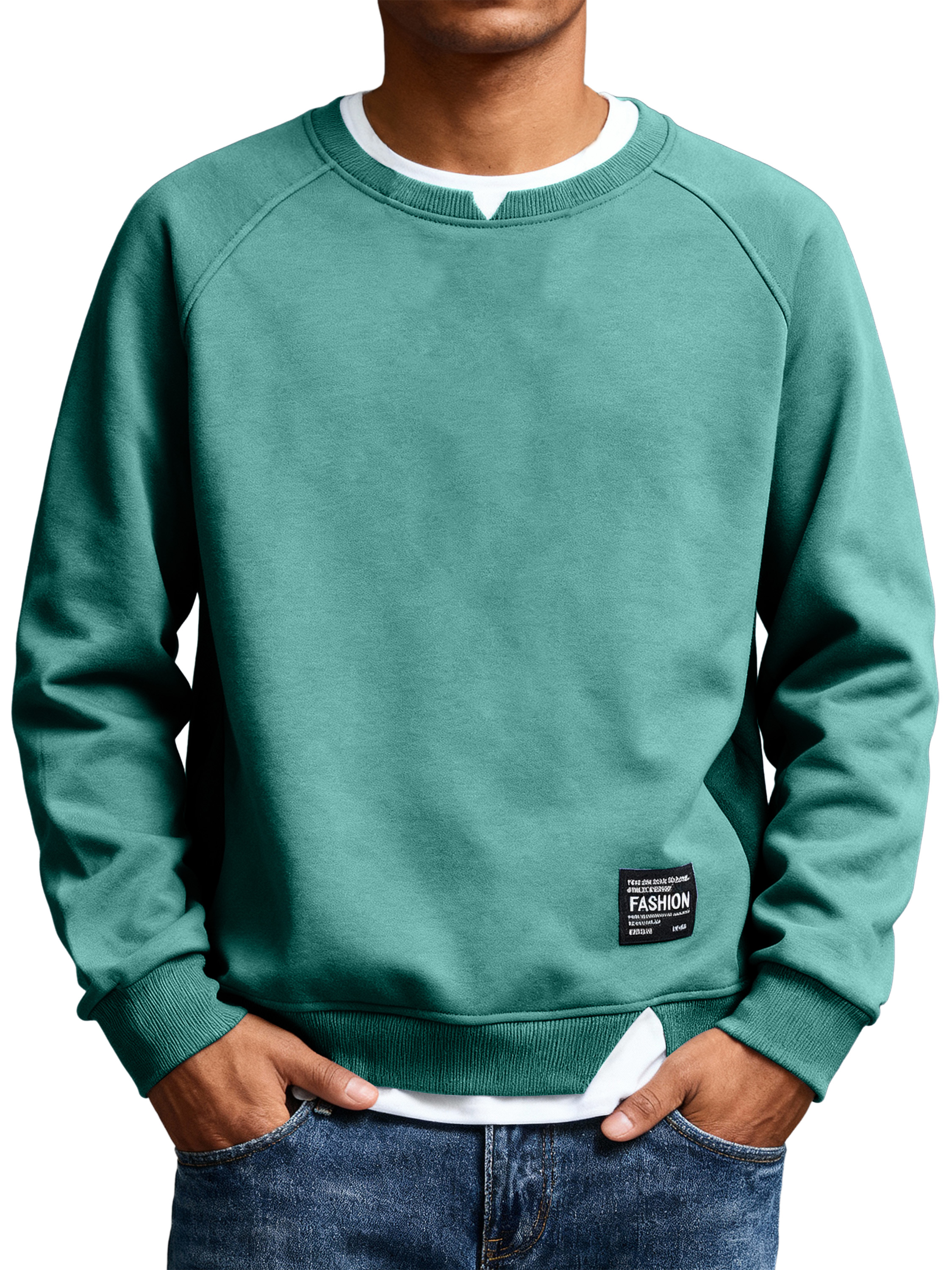 Men's Casual Solid Color Faux Two-piece Logo Crew Neck Sweatshirt
