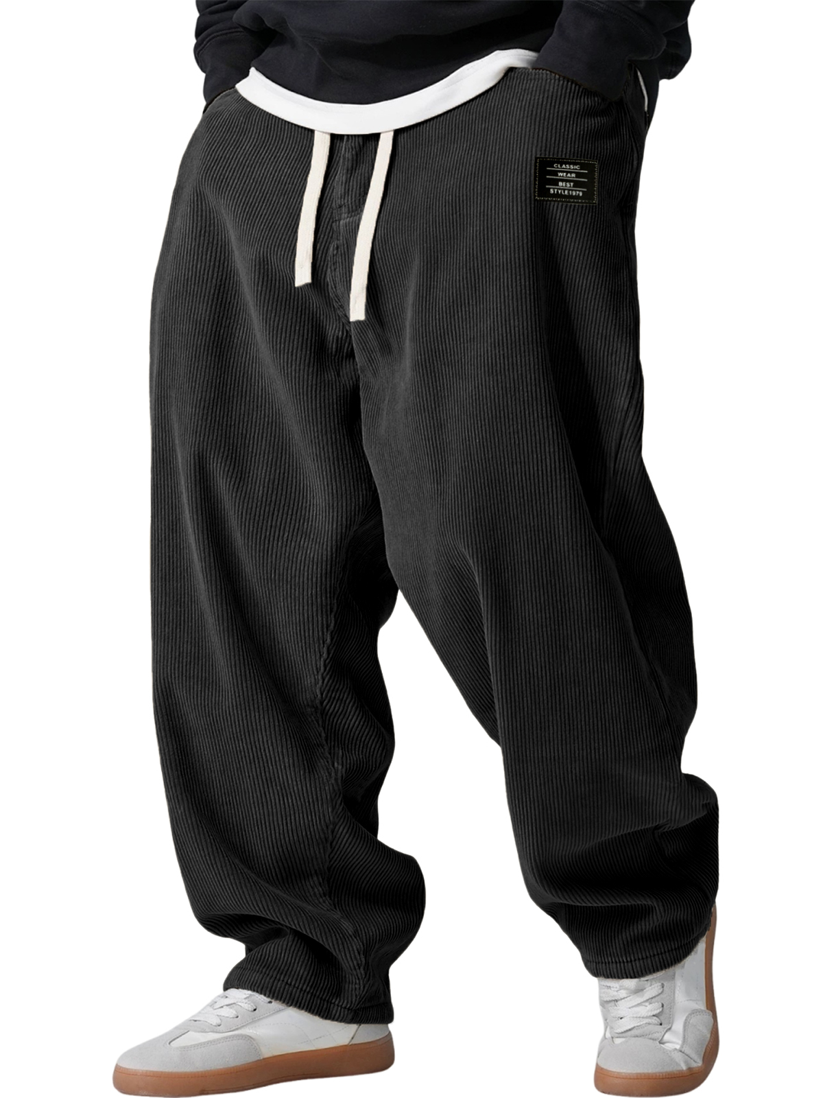 Men's Retro Corduroy Casual Loose Trousers with Embroidered Label