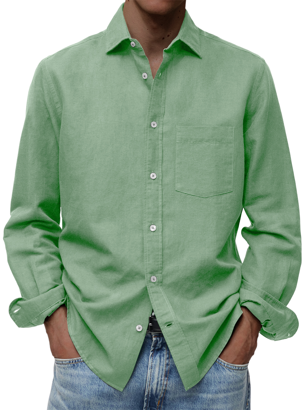 Men's Comfortable Casual Cotton Pocket Long-sleeved Shirt