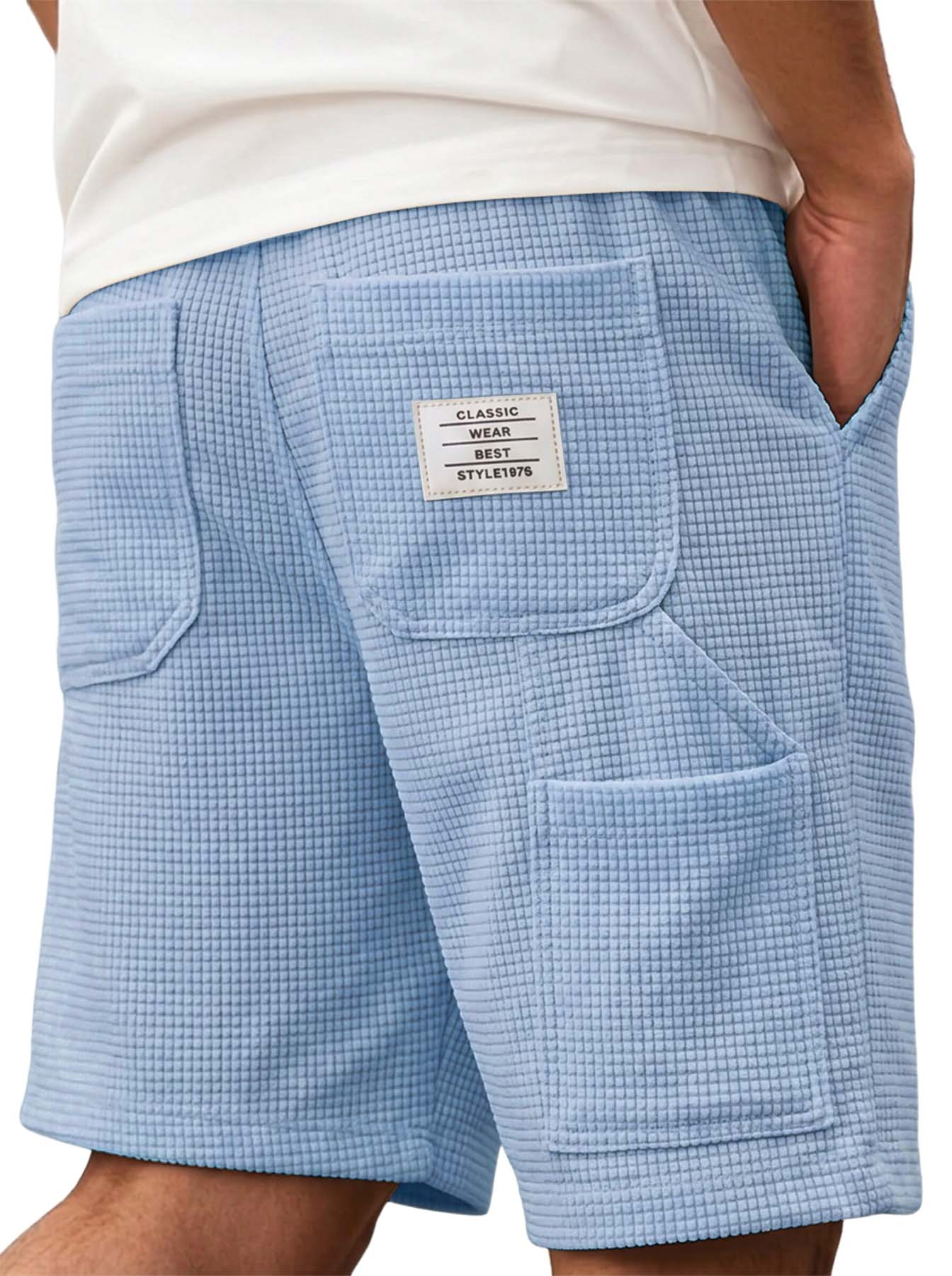 Men's Waffle Texture Corduroy Casual Shorts with Multiple Pockets