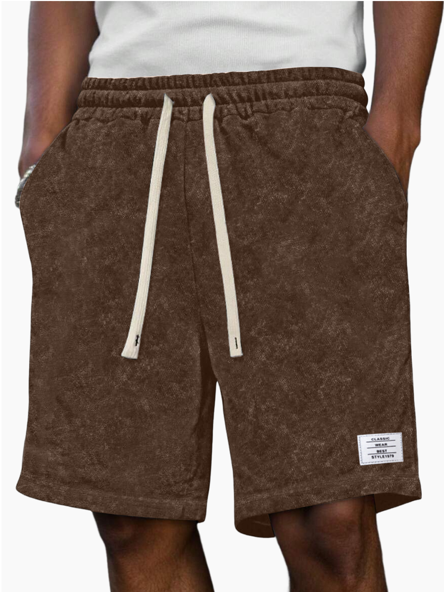 Men's Fashion Washed Distressed 100% Cotton Retro Casual Logo Pocket Shorts