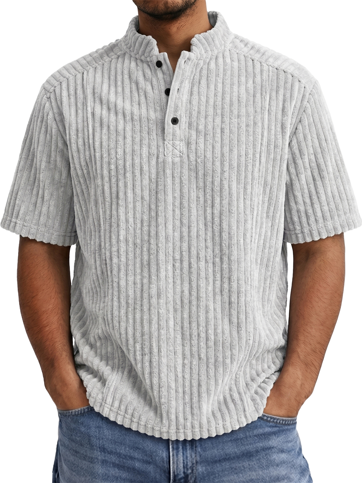 Men's Retro Casual Corduroy Short-Sleeve Henley Shirt