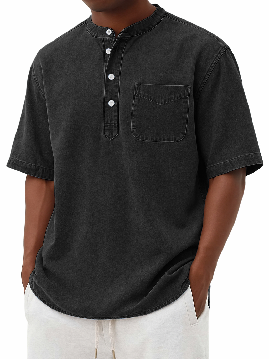 Men's Stylish Washed And Distressed Retro Casual Pocket Short-sleeved Shirt
