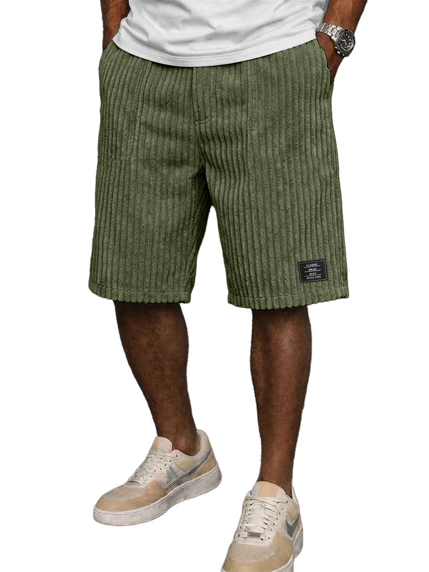 Men's Retro Corduroy Embroidered Logo Loose-fitting Shorts